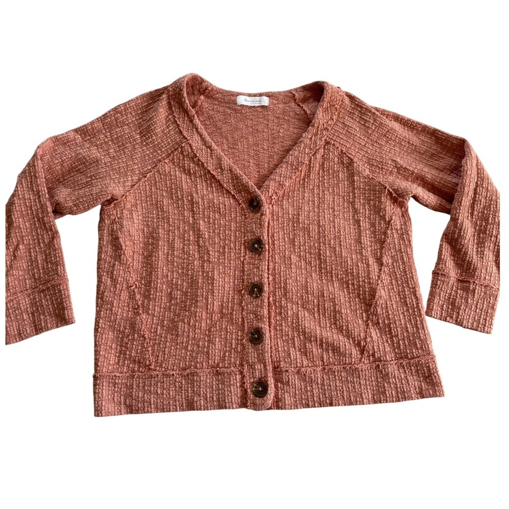 Two by Vince Camuto Womens Textured Knit ButtonFront Cardigan Terracotta Sweater